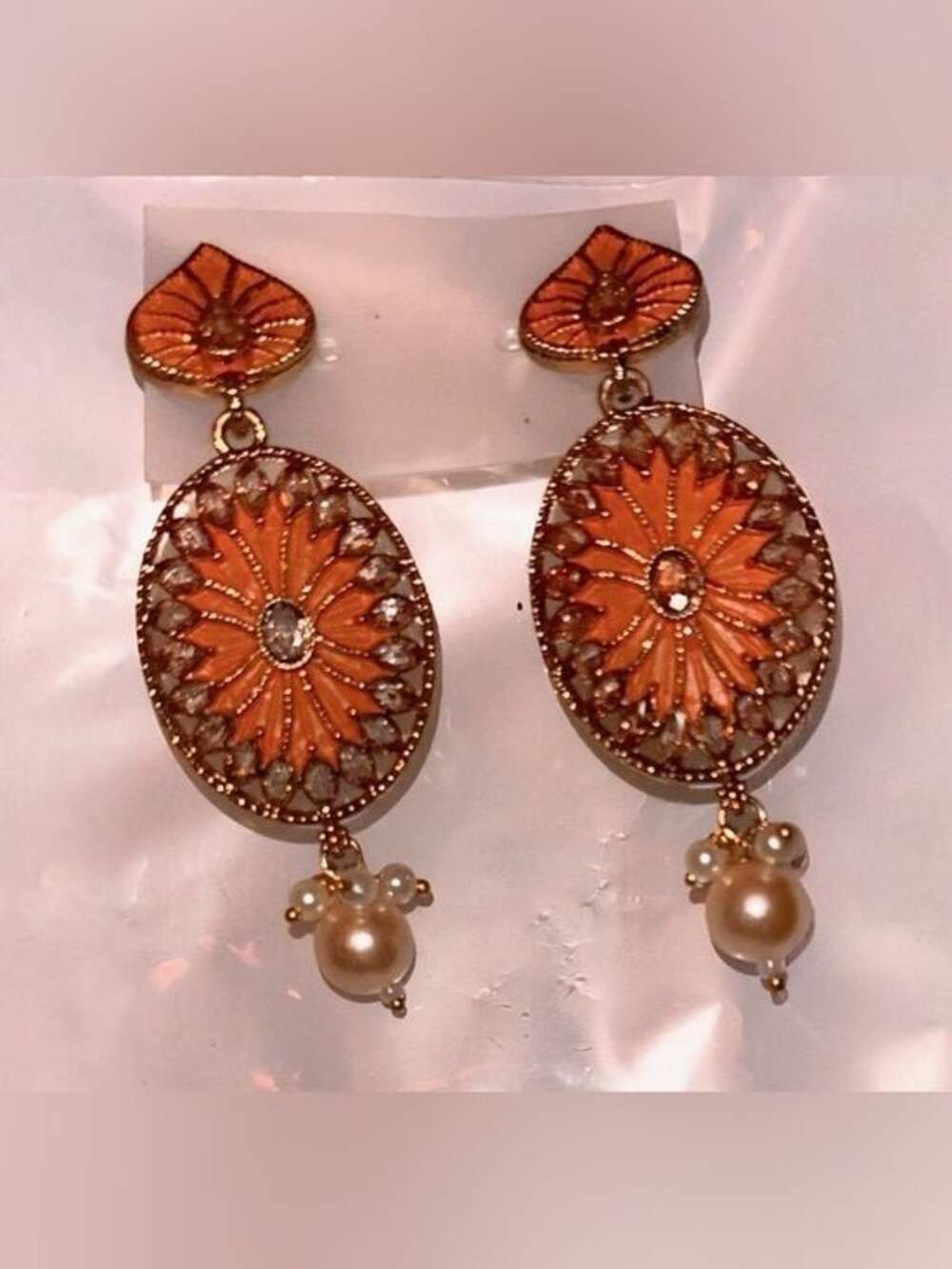 Boho Chic Floral Drop Earrings with Pearl Dangles